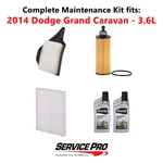2014 Dodge Grand Caravan 3.6L Complete Oil, Air & Cabin Filter Kit (5W-20). Fixed Price $111.95.